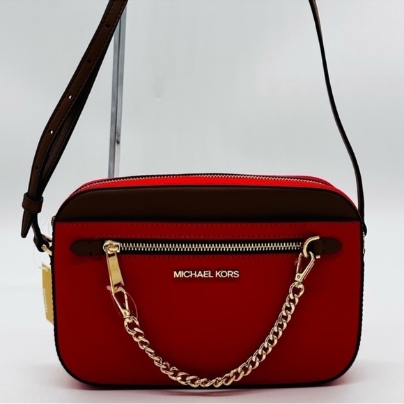 MICHAEL KORS LARGE EW ZIP CHAIN CROSSBODY BAG RED/GOLD - Picture 2 of 13